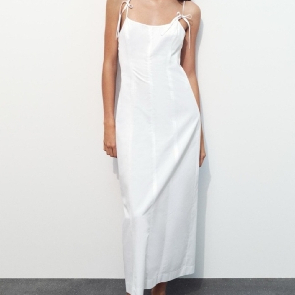 Zara White Spaghetti Strap Dress Medium NWT